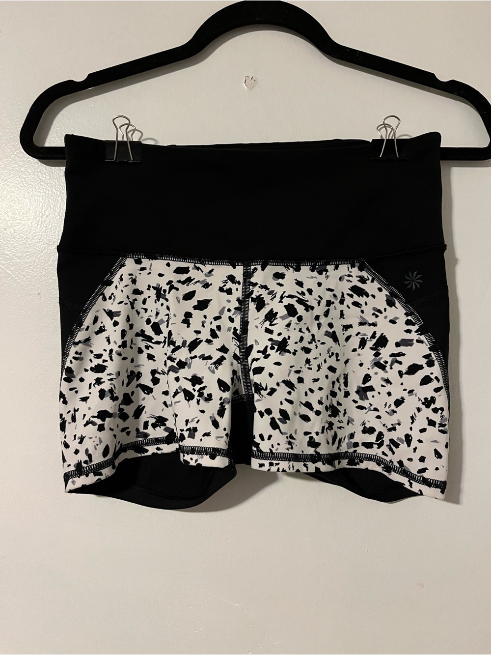 Athleta - Stealth Shortie Shorts - Black and White Abstract